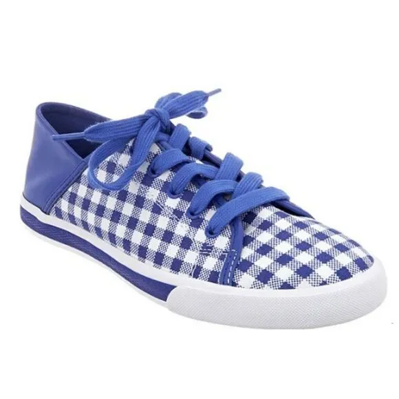 BRAND NEW ISAAC MIZRAHI MIZRAHI LIVE! LACE-UP GINGHAM SNEAKERS - Picture 1 of 14